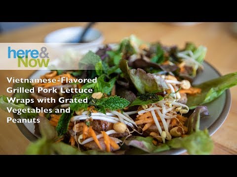 Vietnamese-Flavored Grilled Pork Lettuce Wraps with Grated Vegetables and Peanuts